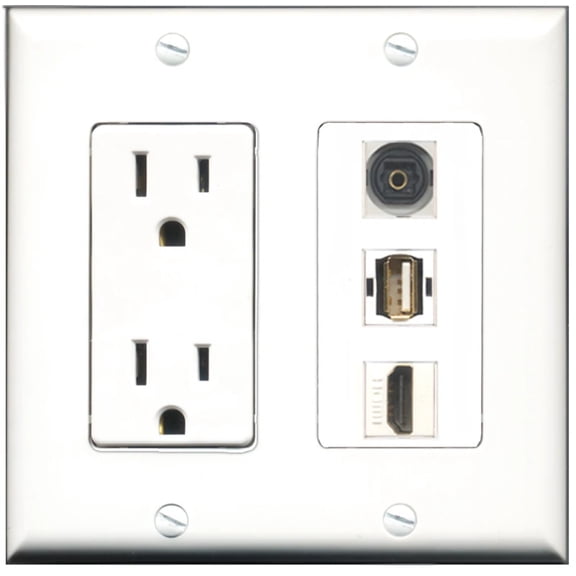 Ultra Spec Cables 15 Amp Power Outlet 1 Port HDMI 1 Port USB A-A 1 Port Toslink Wall Plate