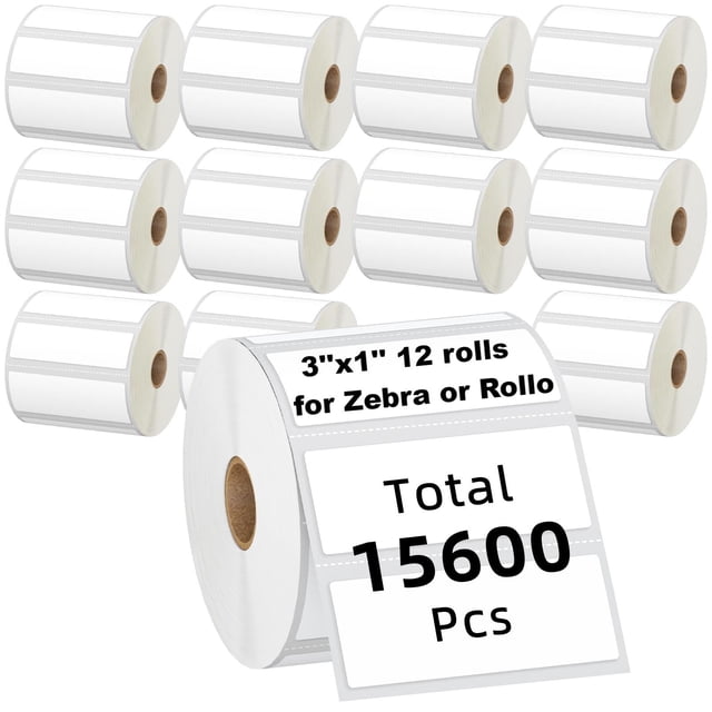 Etiquetas Kingtac Zebra de 3 x 1 pulgada, térmica directa, 1300, rollo, 12 rollos
