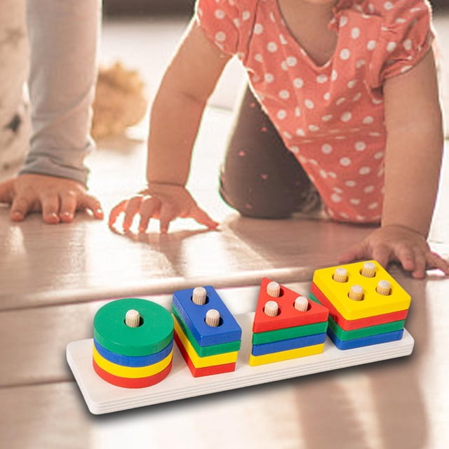 Apilamiento de clasificación de madera, juguetes montessori, juguete de apilamiento de clasificación de madera, juguetes sensoriales de habilidad moto cuatro pilares Baoblaze Clasificación de juguetes apilables