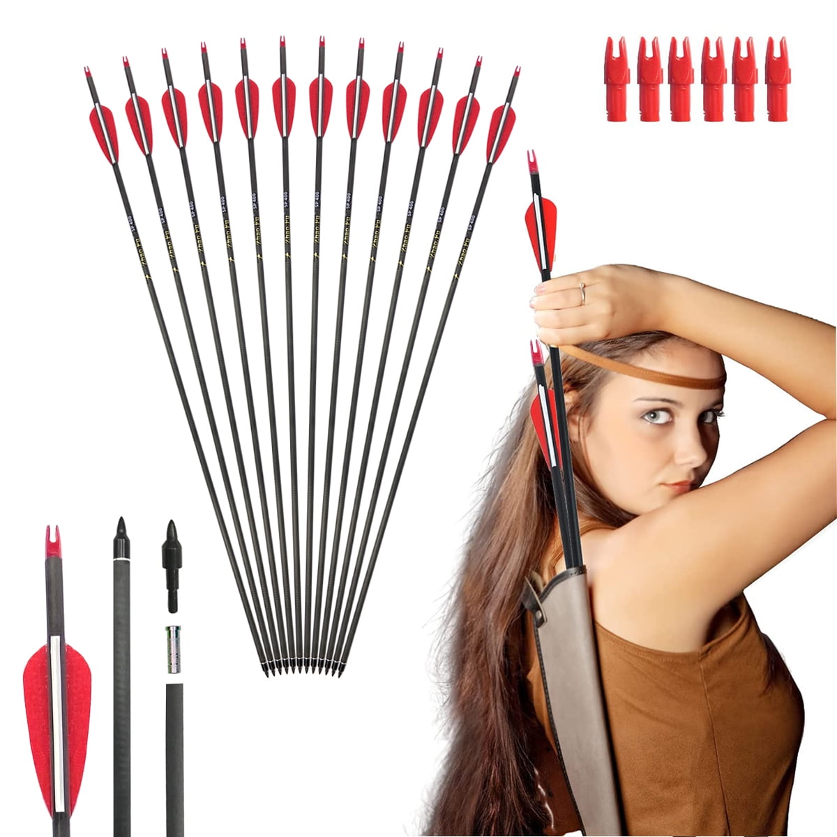 Carbon Arrow 30 Inch(12 Pcs) Practice Hunting Arrows With Nocks, Spine