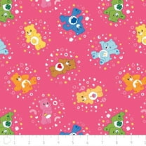 Care Bears Belly Badge Hot Pink 100% Cotton Fabric Sold by the Yard