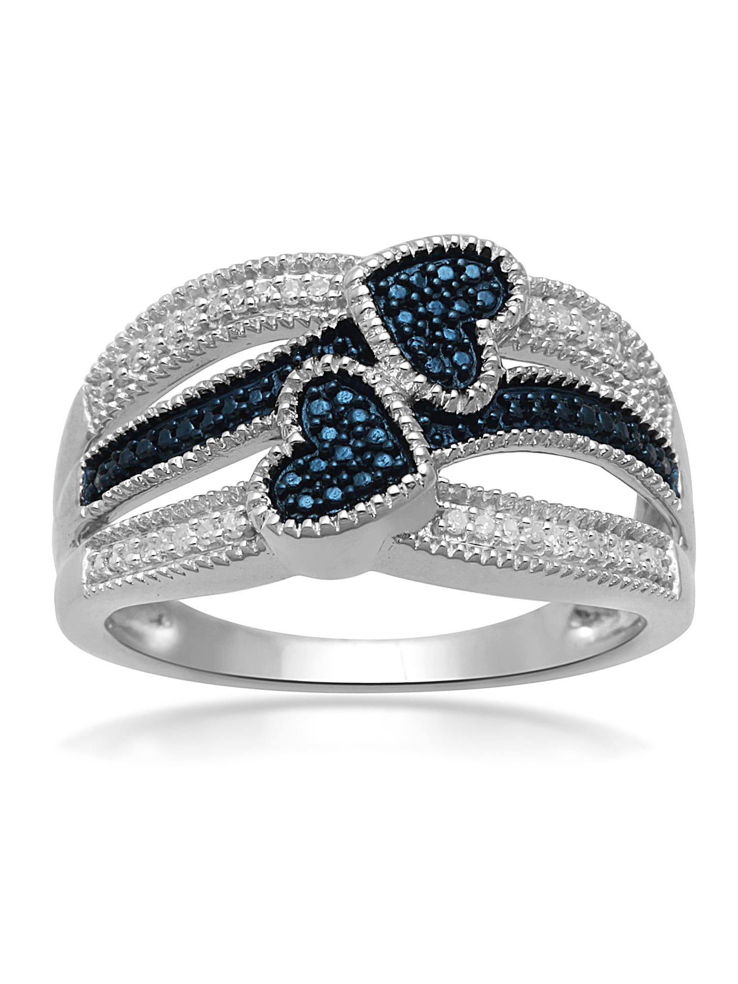1 10 Carat T W White And Color Enhanced Blue Diamond Sterling Silver Double Heart Ring Walmart Com