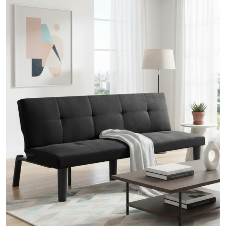 BSHTI Faux Suede Futon Sofa Bed,Wood Frame,Twin Siz,3 Adjustable Positions Backrest Convertible Sofas,Perfect for Small Spaces Black