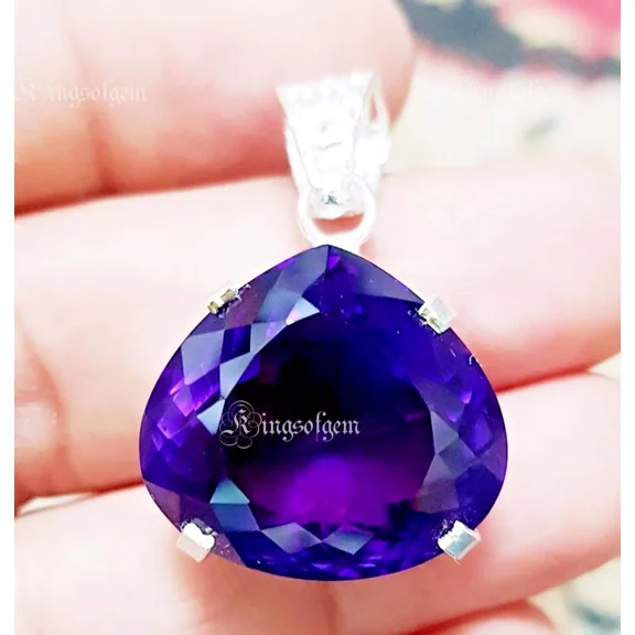 50 Carat Beautiful Purple Amethyst Heart 925 Solid Silver Pendant Gemstone