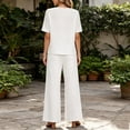 thumbnail image 4 of Womens Suit Jacket Womens Solid Color Casual Vacation Linen Outfit Button Short Sleeve Blouse Wide Leg Pants Set Summer Travel Wear White L, 4 of 7