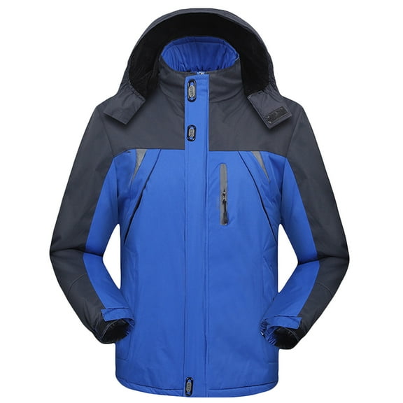 LNWUY (L-5XL) Big and Tall Men's Winter Waterproof windproof Jackets Fleece Coats Insulated Thermal Zipper Jacket Parka Raincoat with Hood Blue XXL