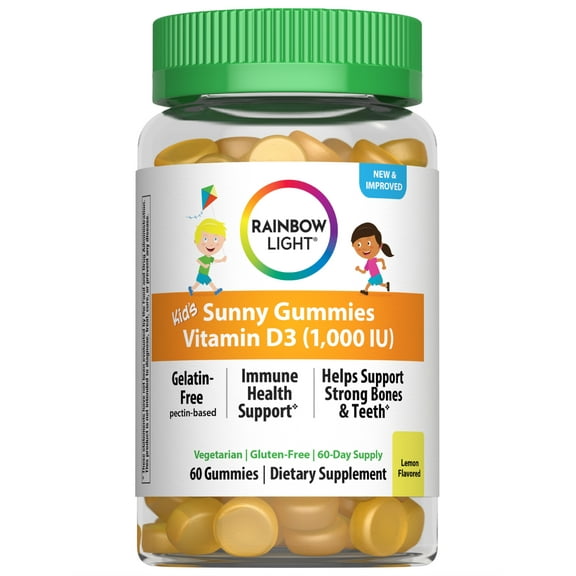 Kid's Sunny Vitamin D3 1000 IU Gummy Supplement | Lemon Flavor | 60 Count | by Rainbow Light