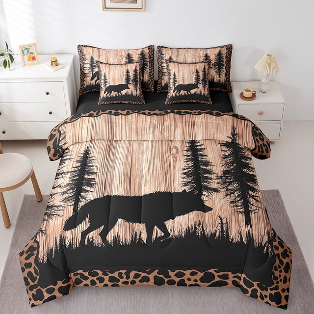 Erosebridal Wildlife Wolf Bedding Queen Size, Rustic Jungle Bedding Sets Queen Size, Brown Cheetah Print, Reversible