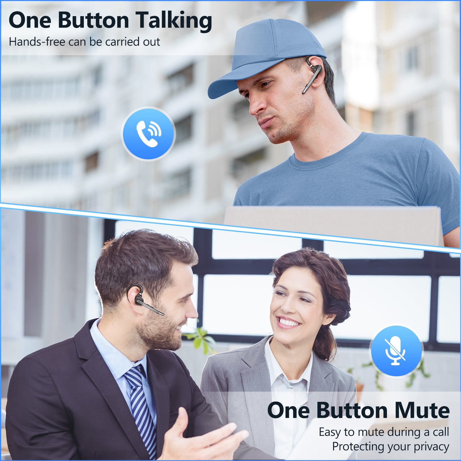 New Bee Bluetooth Headphones,V5.1 Wireless Bluetooth Earpiece, 72H Talk Time, 500mAh Charging Case, ENC Dual Mic, Dual Device Connect, Ear Hook Design, USB-C/Wireless Charging, for Work/Driving/Calls