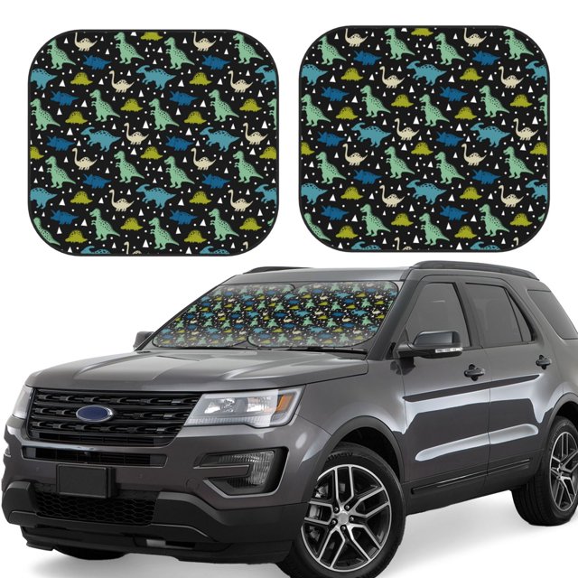 Fotbe Dinosaur Juego de 2 Piezas de Parasoles para Parabrisas | Bloqueador Solar para Auto | Accesorios Plegables para Protección Solar Interior-Small