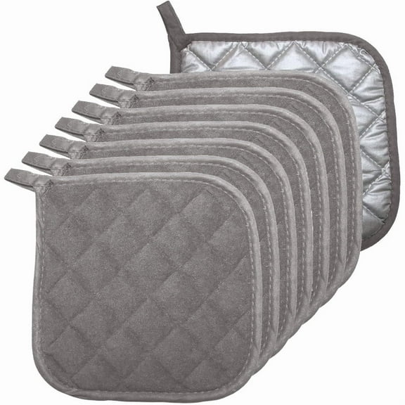 8 Pack Pot Holders for Kitchen - Heat Resistant Oven Hot Pads, Terry Cloth Trivets for Cooking and Baking, Gray
