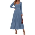 thumbnail image 1 of Vestido PRETTYGARDEN Suéter Plisado Cuello en V Maxi Azul Polvoriento XXL, 1 of 8