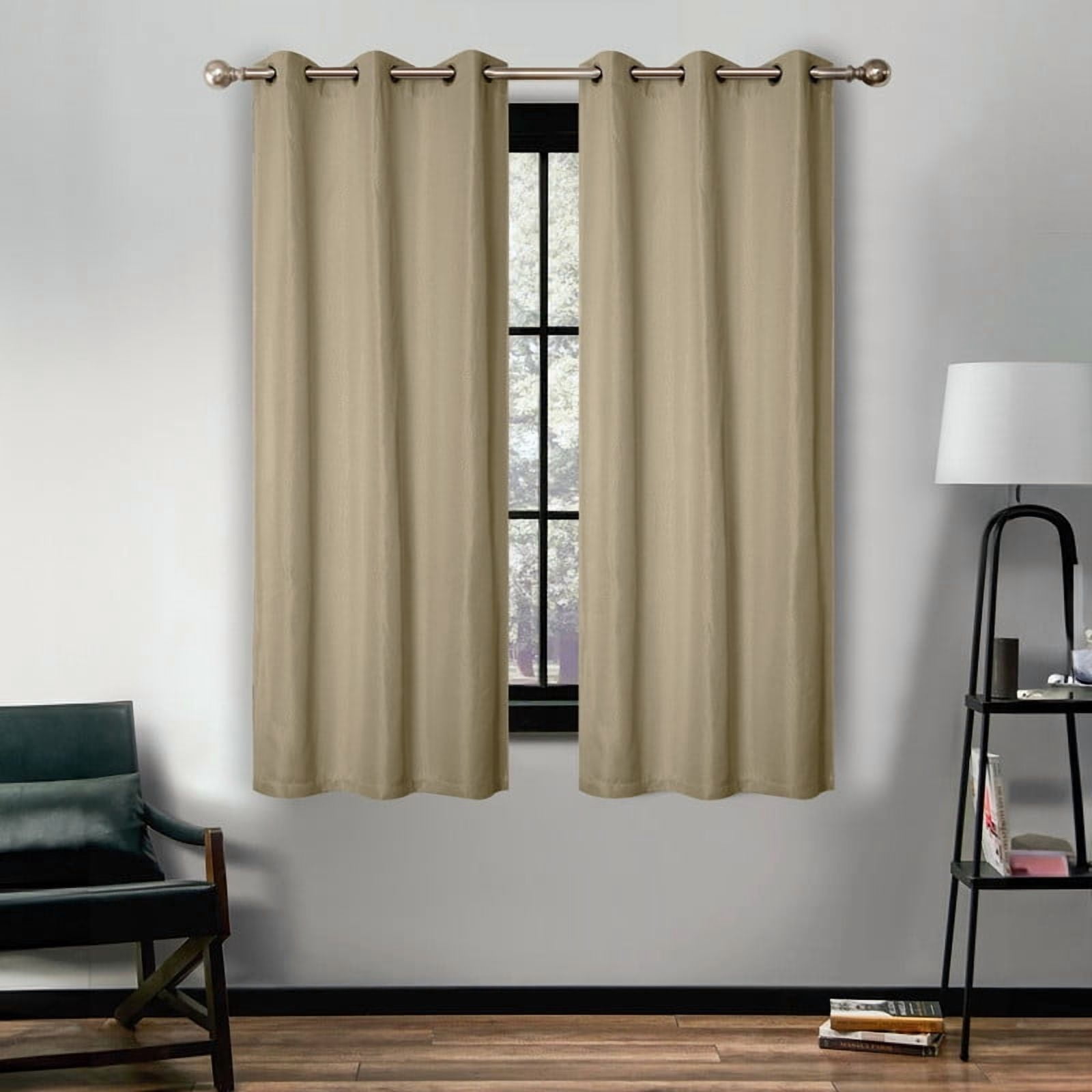 Superior Linen Blackout Curtains Set of 2, Grommet Header Curtain Panel Pair, Frosted Almond, 42"W x 63"L