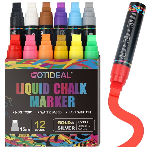 Marcadores de tiza GOTIDEAL Jumbo, punta de 15 mm, 12 colores, para coches