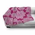 thumbnail image 3 of Hot Pink Soft Flannel Fleece Blanket, White Floral Design Ornate Mandala Inspired Round Motifs Traditional Pattern, Cozy Plush for Indoor and Outdoor Use, 50" x 60", Hot Pink White, by Ambesonne, 3 of 6