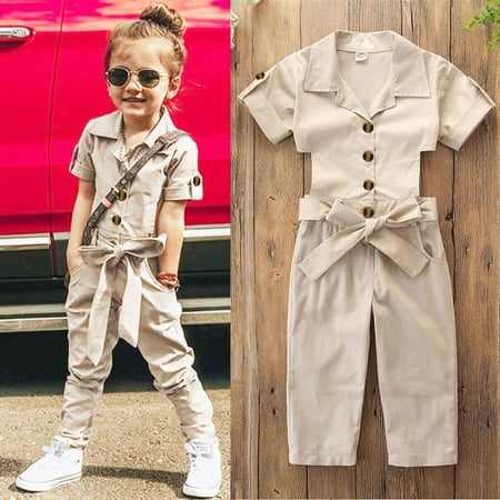 

RPVATI Baby Girls Toddler Solid Backless Overalls Summer Pockets Short Sleeve Clothes 2T-7T