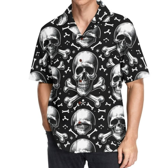 joogoo Men's Hawaiian Shirt Skeletons Halloween Short Sleeve Casual Button Down Shirts M
