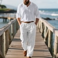thumbnail image 2 of Glisme Mens 2 Piece Sets Summer Outfits Linen Suit Set Breathable Comfortable Casual Formal Long Sleeve Trousers Outfit Durable Matching Set White, 2 of 5