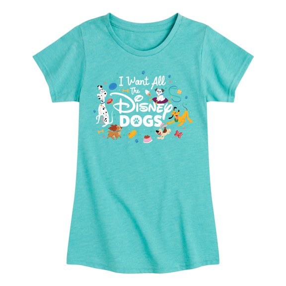 Disney Classics - Cats & Dogs - I Want All The Disney Dogs - Toddler And Youth Girls Short Sleeve Graphic T-Shirt