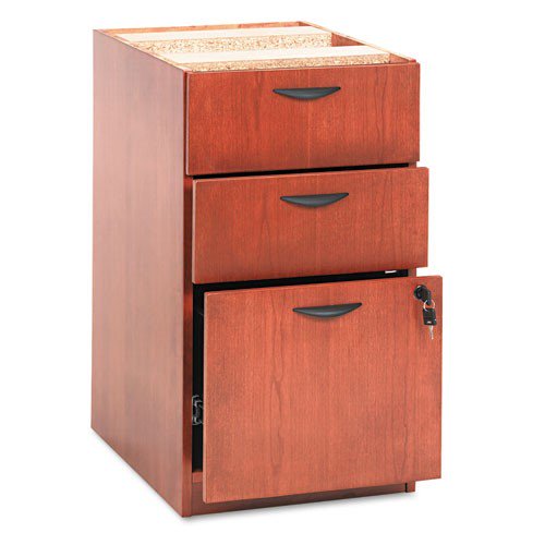 UnderDesk Locking Pedestal File, 2 Drawers and 1 File, Bourbon Cherry