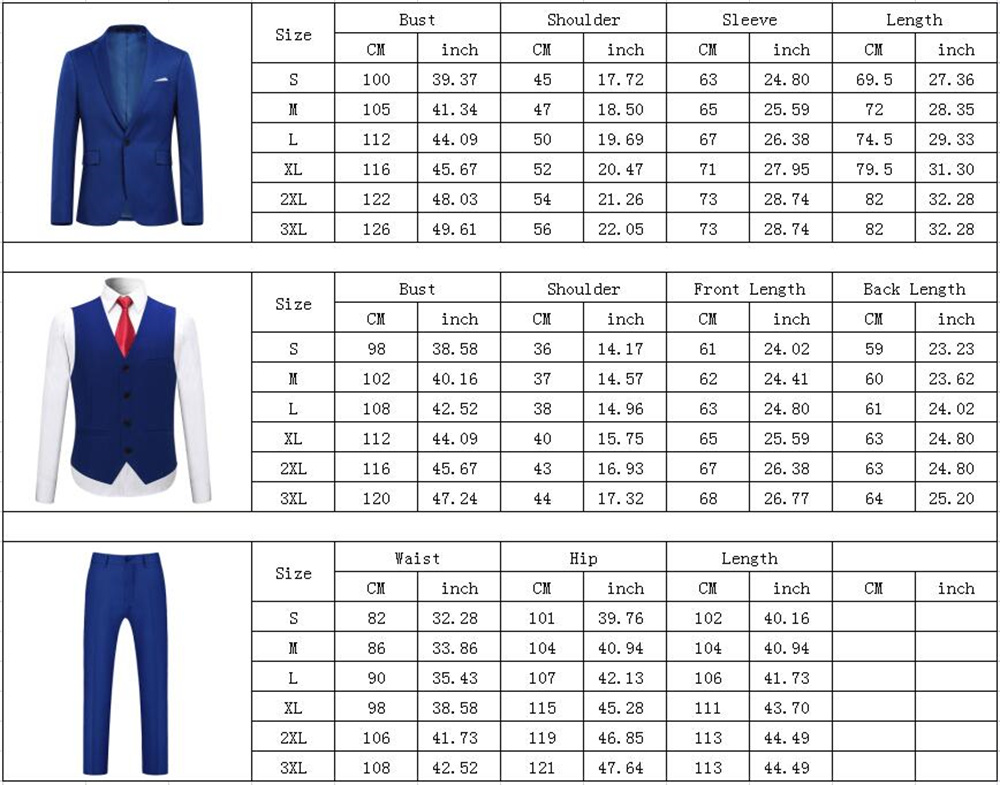 Cloudstyle Mens 3 Piece Suit Set Blazer Jacket Tux Vest Suit Pants ...