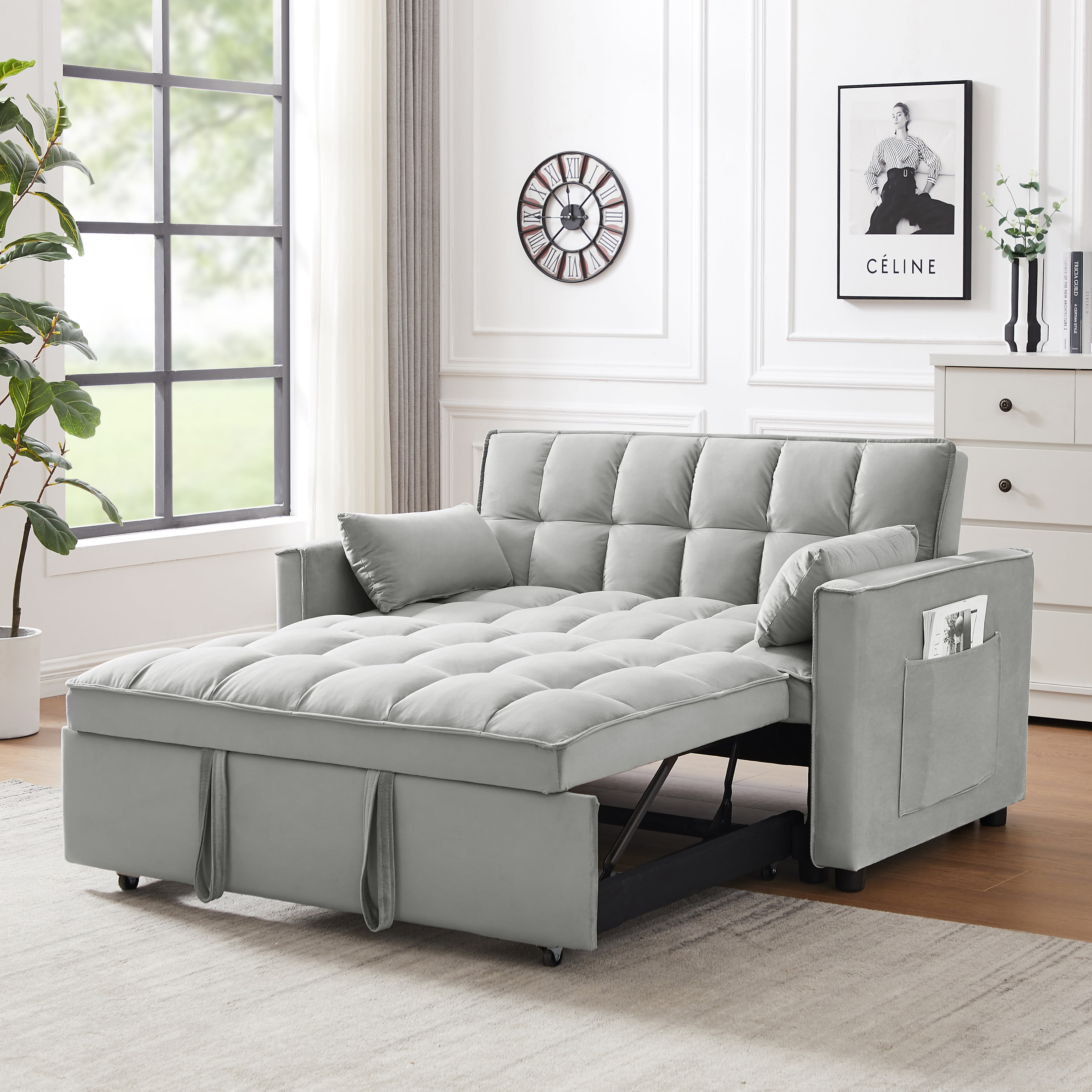 Hombay Modern Velvet Pull Out Convertible Sofa Bed, Upholstered Folding