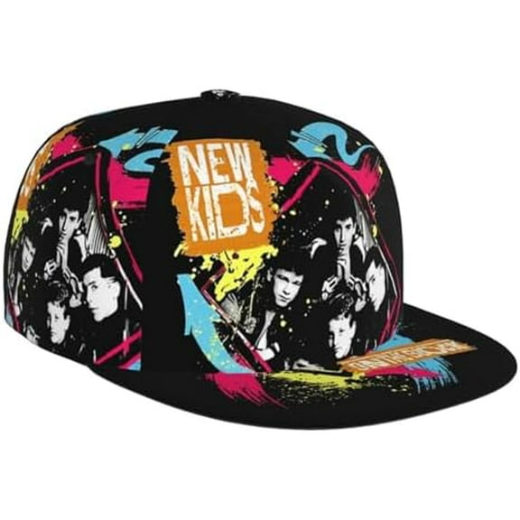 New Kids Musics On The Block Hat Flat-Brimmed Baseball Cap Dad Ball Hat Snapback Hip Hop Cap for Men and Women Black