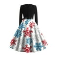 thumbnail image 4 of Christmas Dresses for Women Women's Fashion Temperament Autun And Winter Button Lapel Pocket Long Sleeve Retro Print Dress with Snowflake Christmas Print for Holiday Party,White,XL, 4 of 5