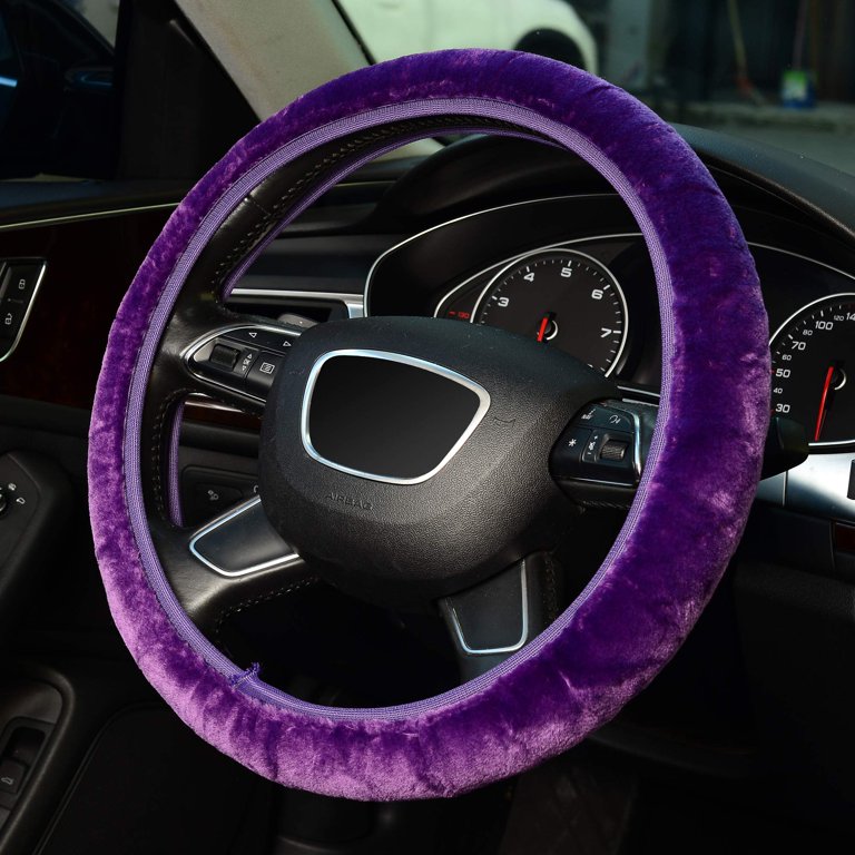 Fuzzy Steering Wheel Cover Elastic Stretch Plush Black Universal