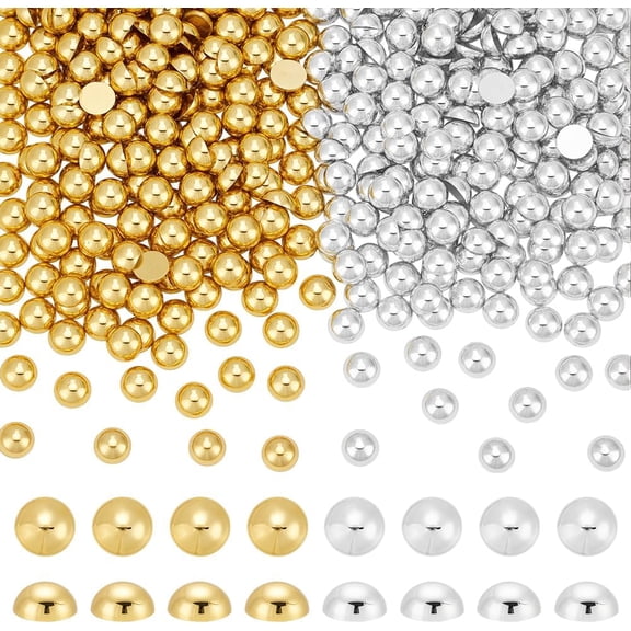 PH 800pcs Flat Back Half Round Pearls Gold Silver Flatback Pearls 10mm Round Cabochons Flatback for Craft Projects Jewelry Making Shoes Scrapbook Nail Art Decoration