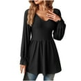 thumbnail image 2 of qILAKOG Womens Summer Tunic Tops 2024 Dressy Casual Women's Long Sleeve V Neck Pleated T Shirts Fall Fashion 2024 Basic Loose Fit Tops Ladies Shirts Loose Blouse Autumn Clothes, Black&XL, 2 of 4
