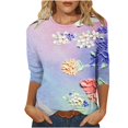 thumbnail image 2 of Fiudx Tops para Mujer Camiseta Holgada de Manga Tres Cuartos con Cuello Redondo y Estampado Regular a La Moda Informal para Mujer, 2 of 4