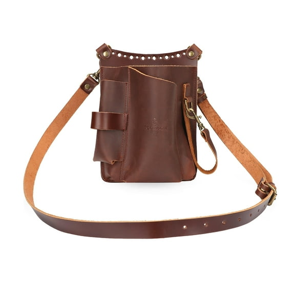 TOURBON Leather Gardening Pouch Tool Waist Bag Drywaller's Contractor Tool Carrier with Shoulder Strap Brown