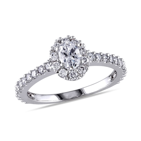 AMOUR 1 CT TW Oval Halo Diamond Engagement Ring In 14K White Gold