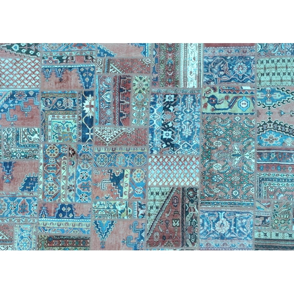 Ahgly Company Indoor Rectangle Patchwork Light Blue Transitional Area Rugs, 6' x 9'
