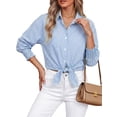 thumbnail image 2 of Fantaslook Striped Button Down Shirts for Women Smocked Cuffed Trendy Blouse Causal Long Sleeve Tops with Pocket, 2 of 9
