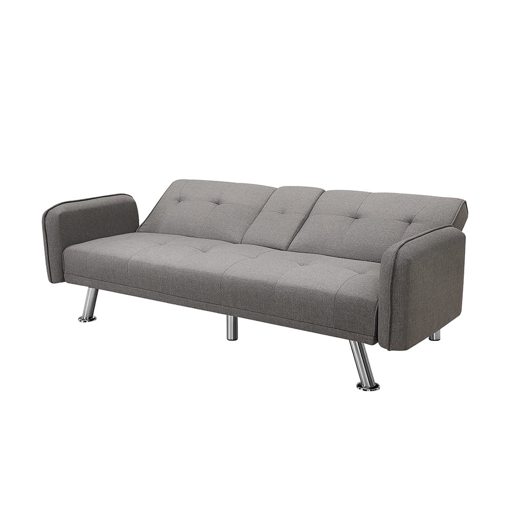 Kepooman Modern Futon Sofa Bed w/Armres and 2 Cup Holders for Small Spaces Living Room Bedroom, Light Gray Kepooman Modern Futon Sofa Bed w/Armres and 2 Cup Holders for Small Spaces Living Room Bedroom, Light Gray