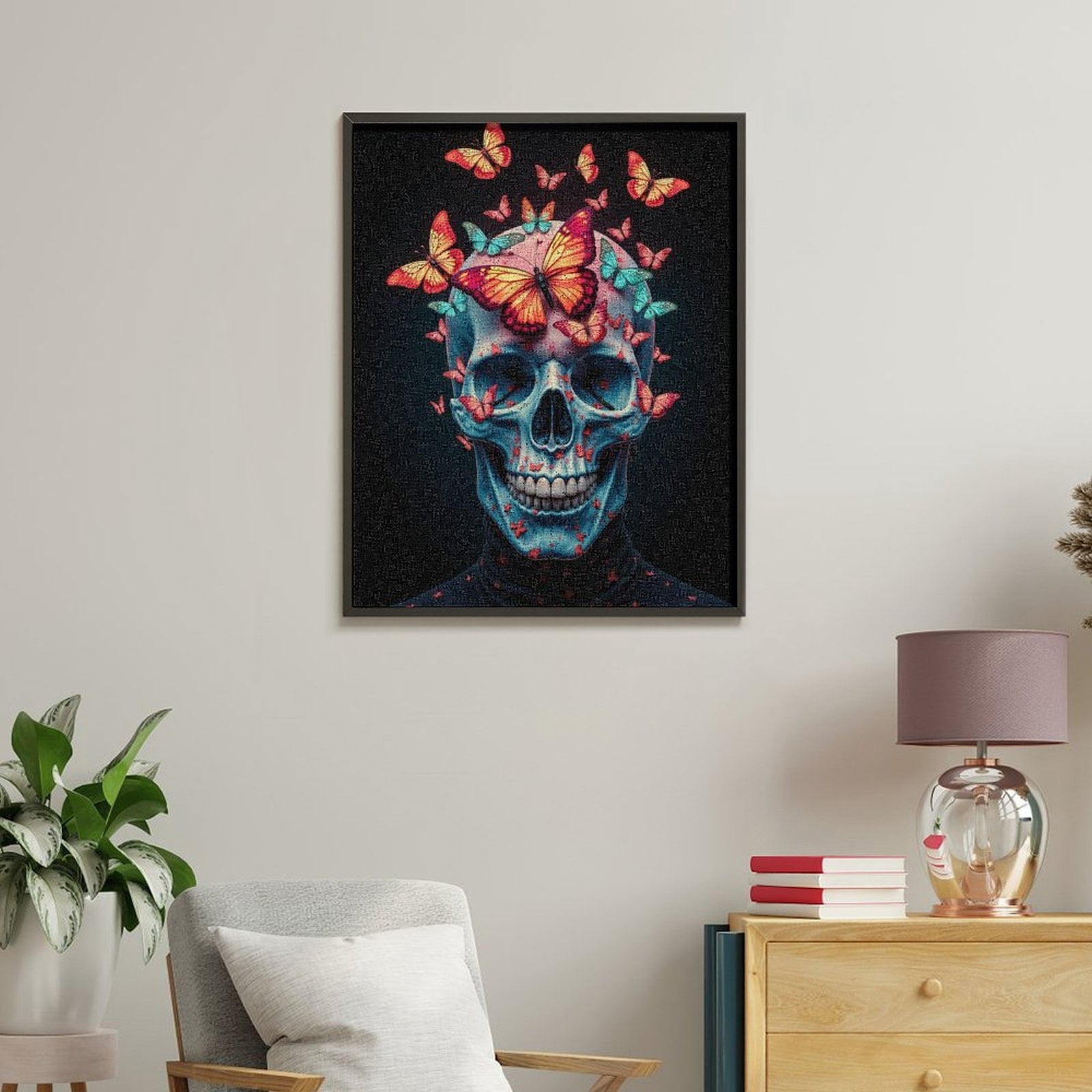 Paint By Numbers Kit for Adults Beginner - DIY Skull And Butterflies Vibrant Art Canvas Painting Kits for Adults, Frameless Paint By Number for Adults for Home Wall Decor 16x20 Inch