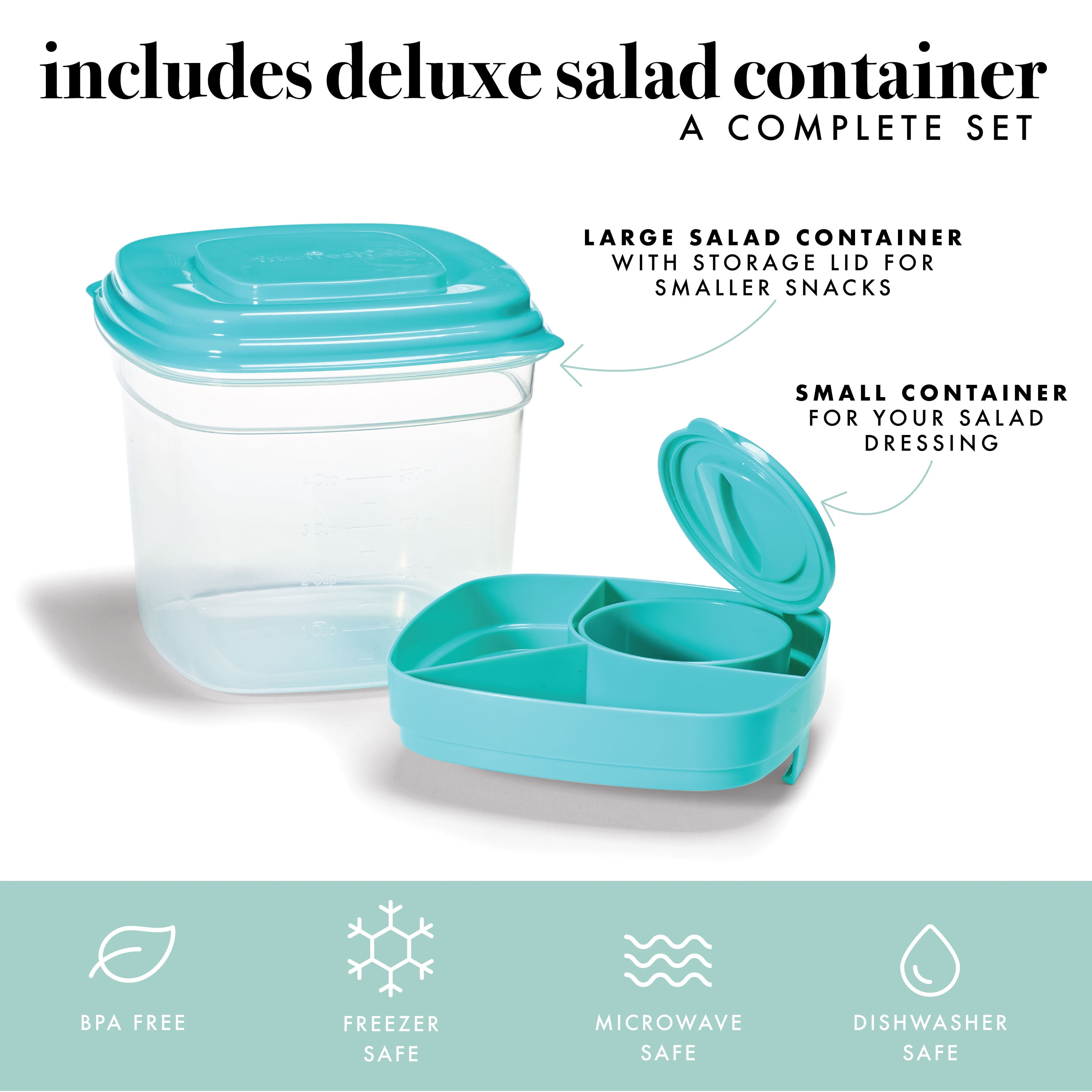 Fit + Fresh Lunch Bag for Women with Salad Container, Aqua with Multi-Color Cats