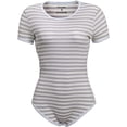 thumbnail image 3 of CutiePlusU Cotton Button Crotch Bodysuit Onesie Pajamas Romper Stripe Light Purple XXXL, 3 of 5