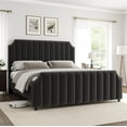 thumbnail image 1 of Platform Metal Bed Frame with Upholstered Headboard, Velvet Upholstered Bed Frame King/Queen with Vertical Channel Tufted Headboard & Footboard, Nailhead Trim, No Box Spring Needed, 1 of 7