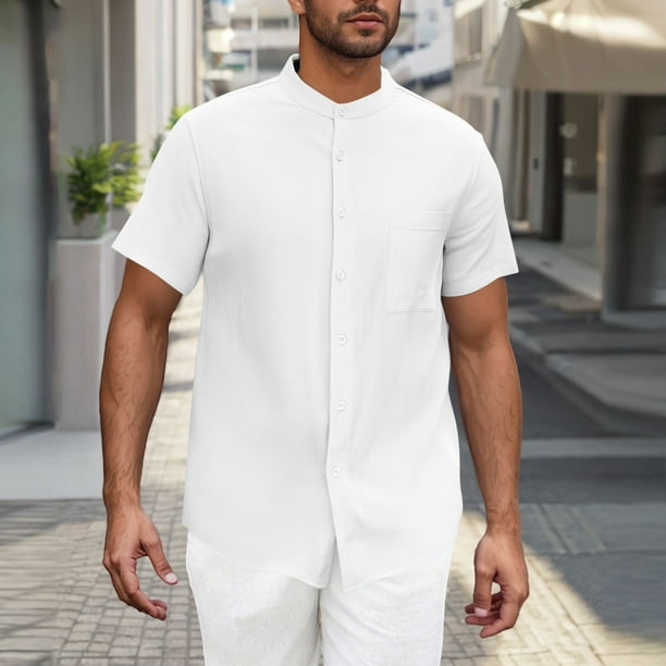 pstuiky camiseta de hombre, Camiseta deportiva informal de verano para hombre, de manga corta, con botones y color liso camisetas de hombre xxxl
