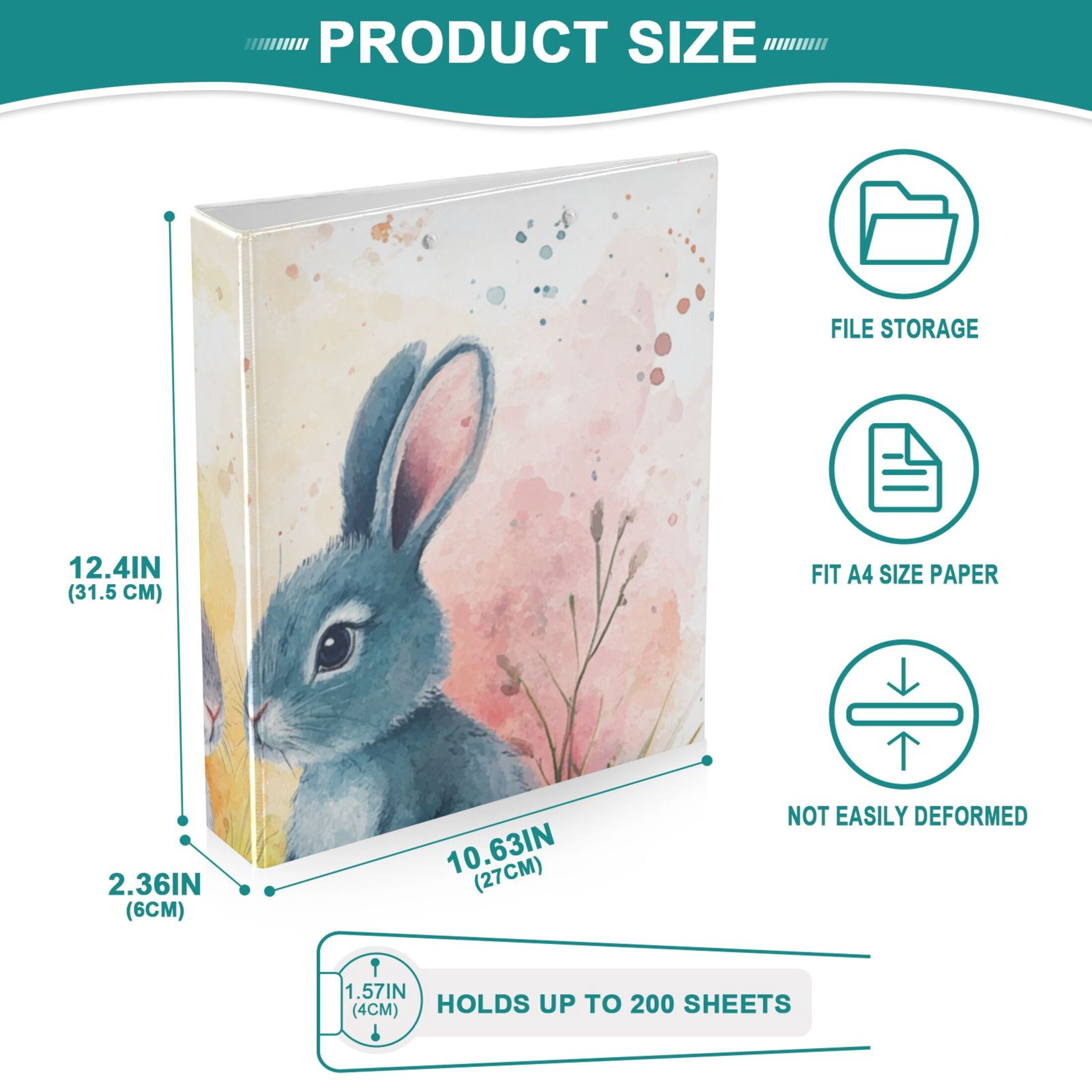 Easter Eggs Bunnies Leaves 3 Ring Binders 1.5 inch Hardcover File Folders with Interior Pockets A4 Size Organizer for School Office Hospital
