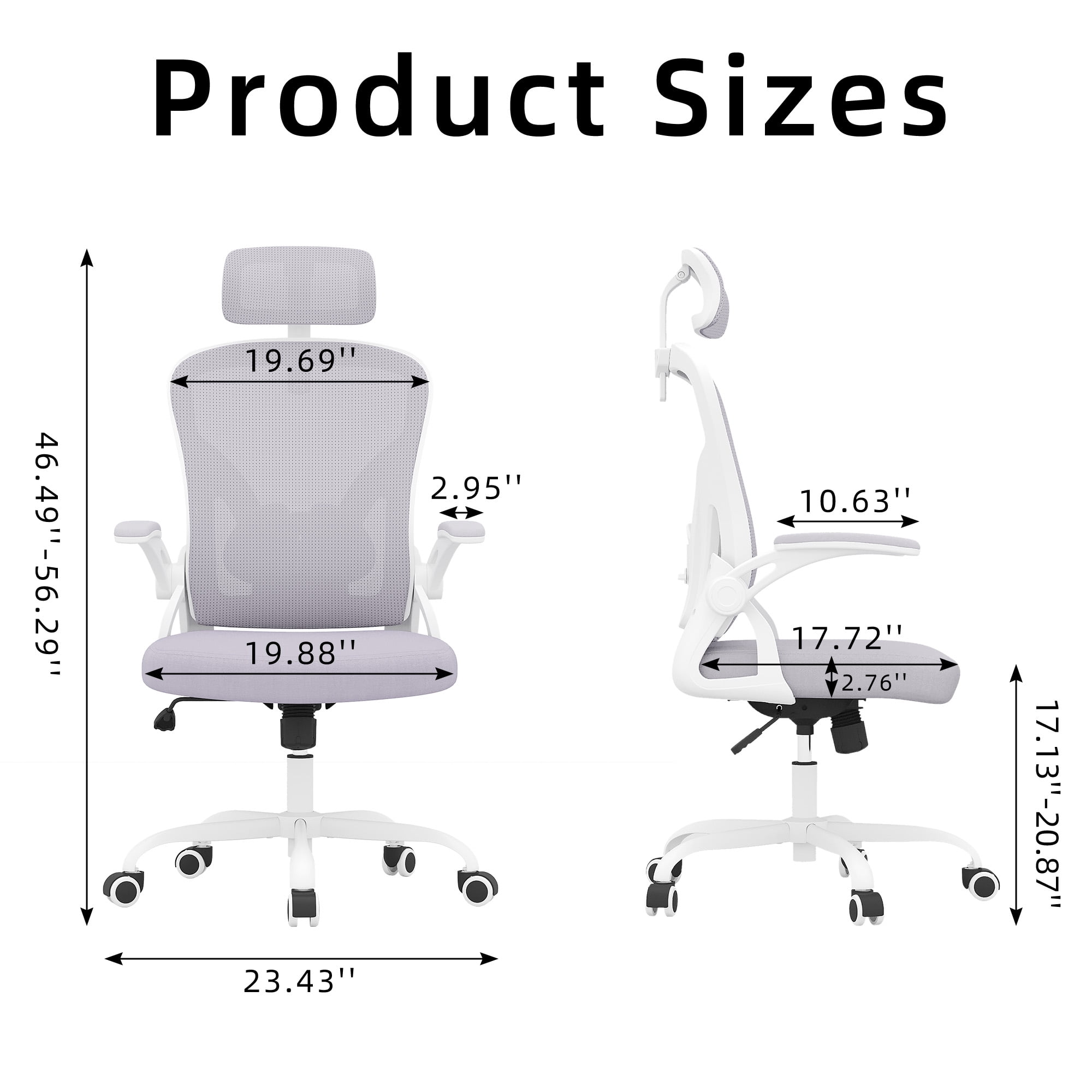 MAYEERTY Ergonomic Home Office Chair with Headrest, Flip-Up Armrests, Adjustable Lumbar Support, White-Gray