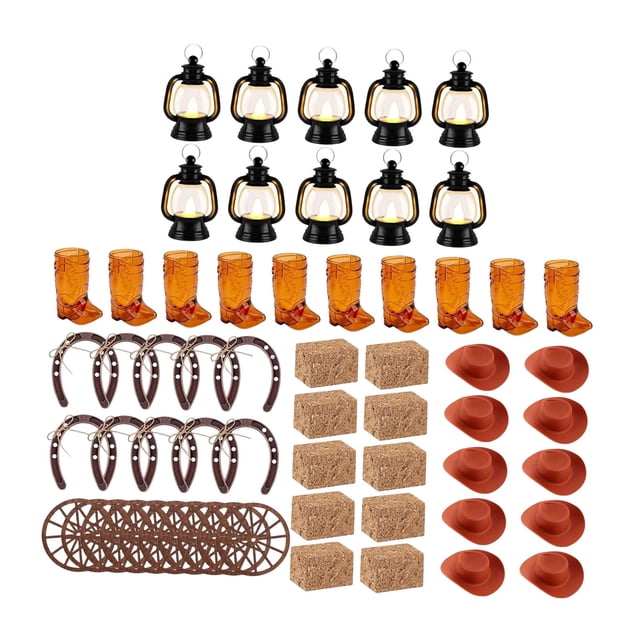Mini sombreros de vaquero decorativos, centros de mesa creativos, decoraciones vaqueras del , decoración de mesa rústica y ligera con linterna LE