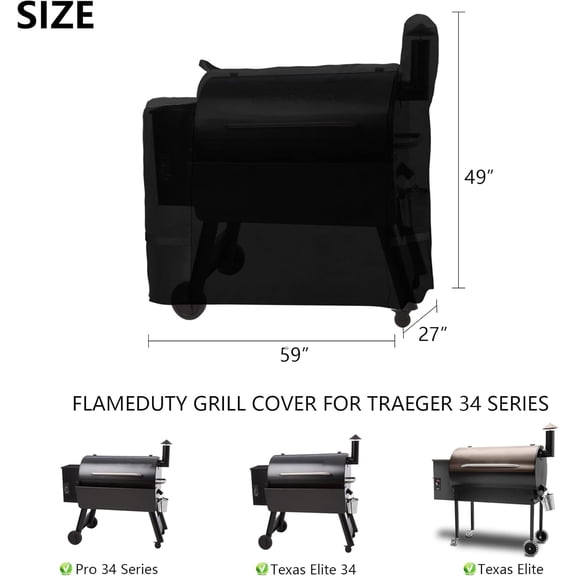 Outdoor Heavy Duty Waterproof Pellet Grill Cover for Traeger 34,Pro 34 Series Wood Smoker Grill,Texas and More,Full Length All Weather Protection BAC380 BAC504,Black