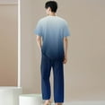 thumbnail image 5 of Men's 2-Piece Work Uniform Set, Short Sleeve V-Neck Gradient Print Top with Chest Pocket and Elastic Waist Pants, For Medical Nursing Scrubs,Blue,L, 5 of 7