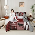 thumbnail image 4 of Manfei Woodland Moose Deer Queen Comforter Set, Red Gray Black Checkered Bedding Sets, Vintage Lodge Cabin Bedding Comforter Set, Lightweight Room Decor, 4 of 8