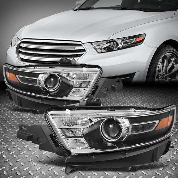 NUVISION for 13-19 Ford Taurus Black/Amber OE Style Projector Headlights Headlamps Pair