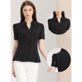 thumbnail image 2 of Top de trabajo con cuello en V para mujer, camisa de manga corta con botones Negro S, 2 of 6